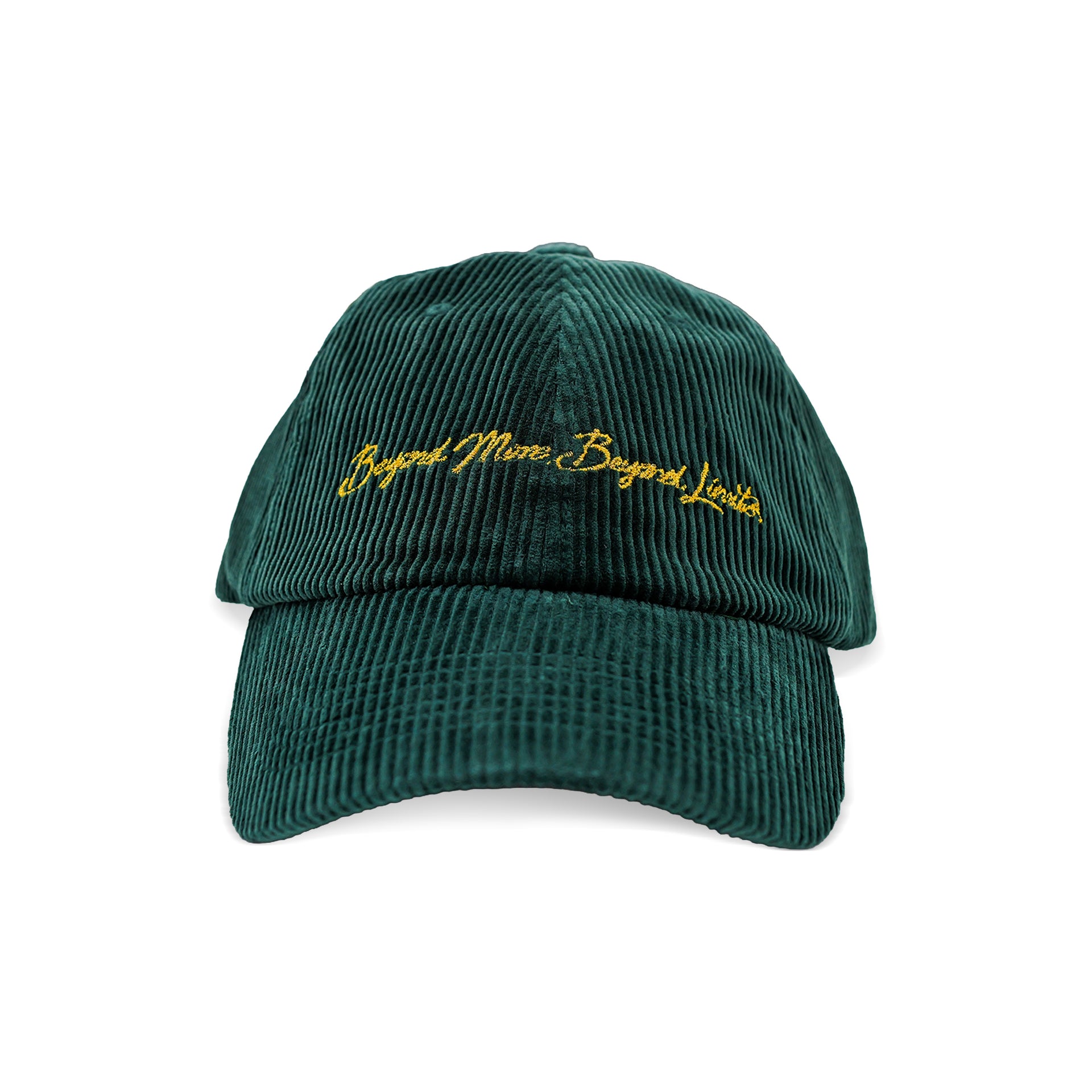 Gunther Werks NINM Corduroy Hat – Deep Green / Yellow Embroidery