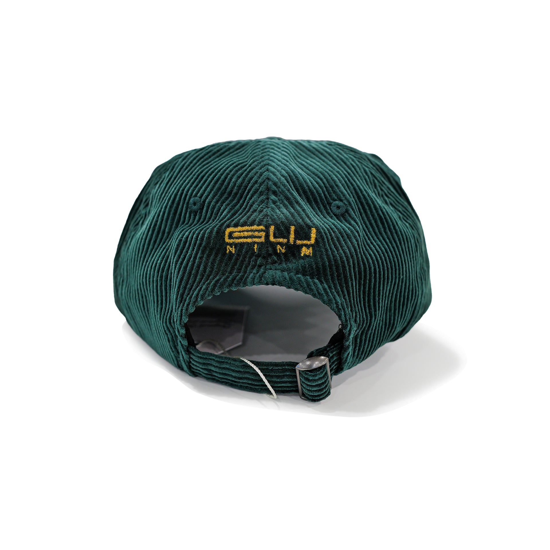 Gunther Werks NINM Corduroy Hat – Deep Green / Yellow Embroidery