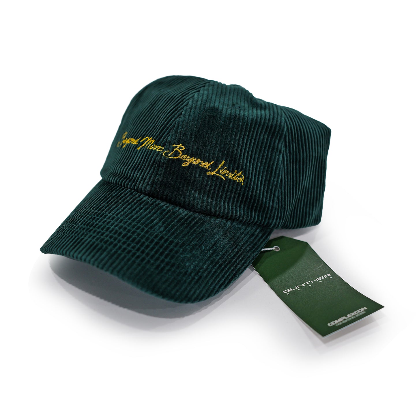 Gunther Werks NINM Corduroy Hat – Deep Green / Yellow Embroidery