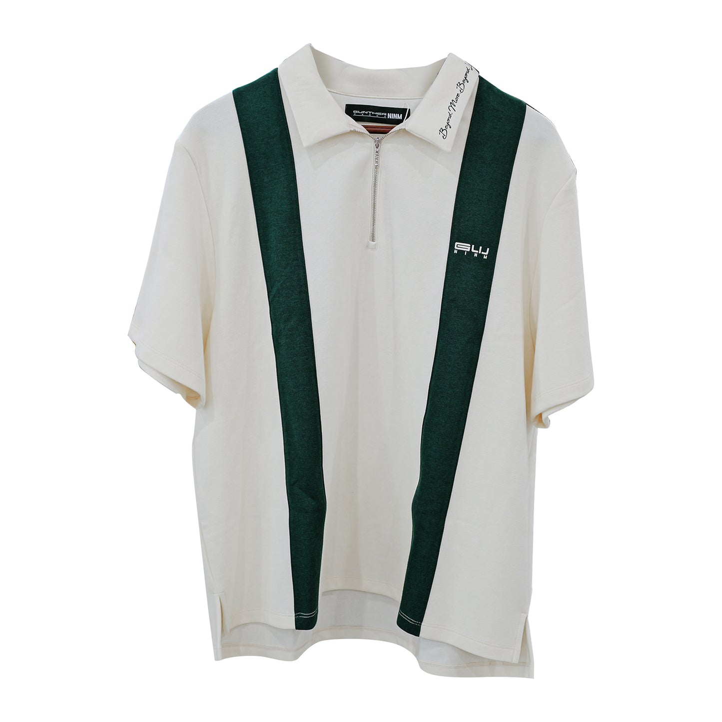 Gunther Werks NINM Zip Polo – Ivory / Racing Green Panel
