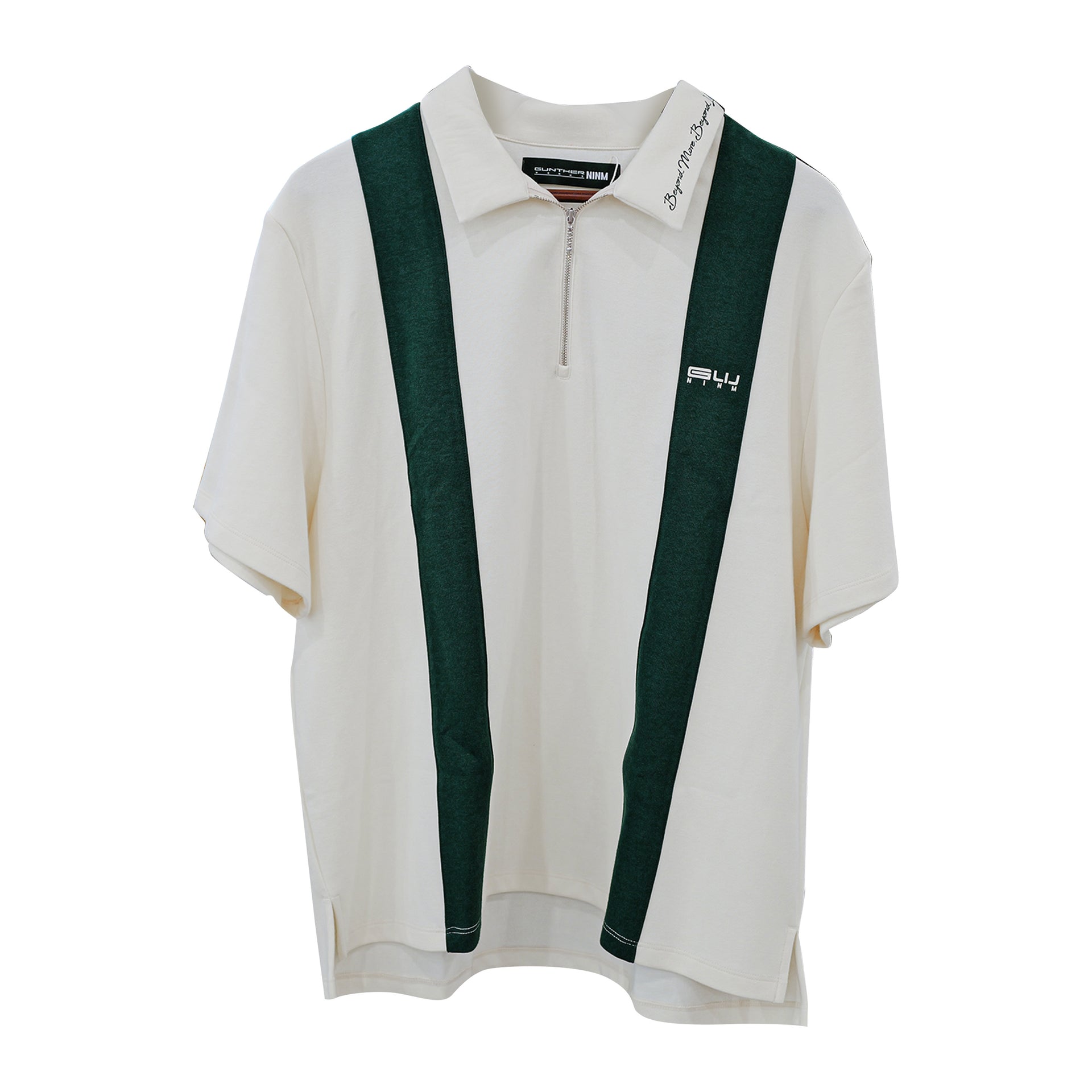 Gunther Werks NINM Zip Polo – Ivory / Racing Green Panel