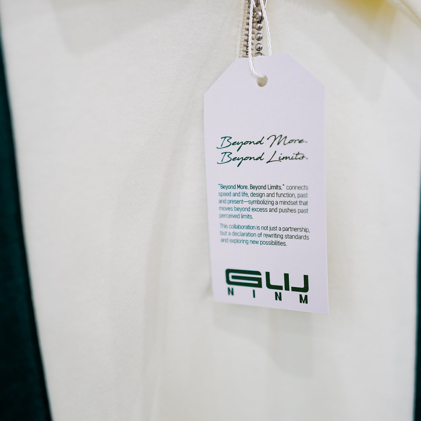 Gunther Werks NINM Zip Polo – Ivory / Racing Green Panel