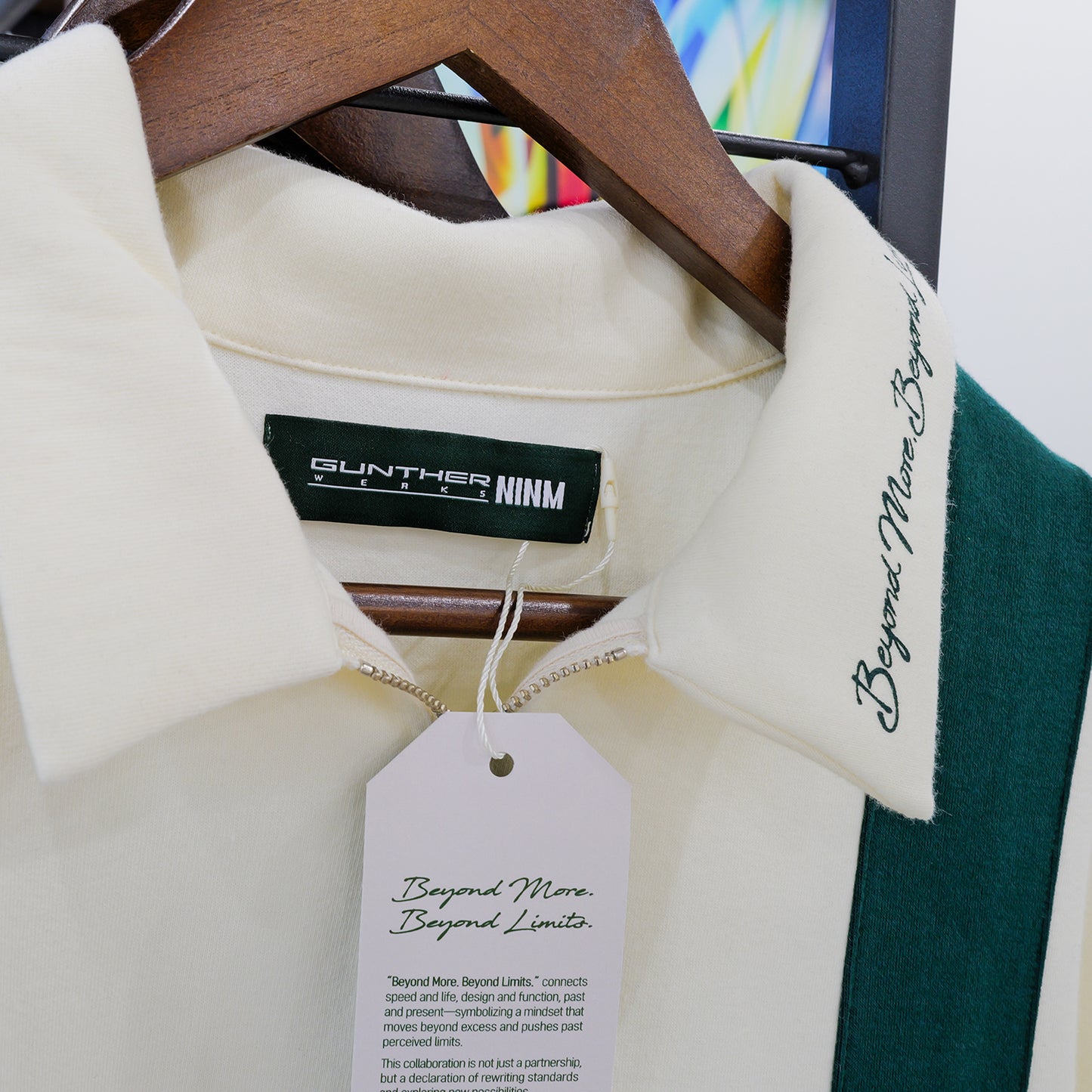 Gunther Werks NINM Zip Polo – Ivory / Racing Green Panel