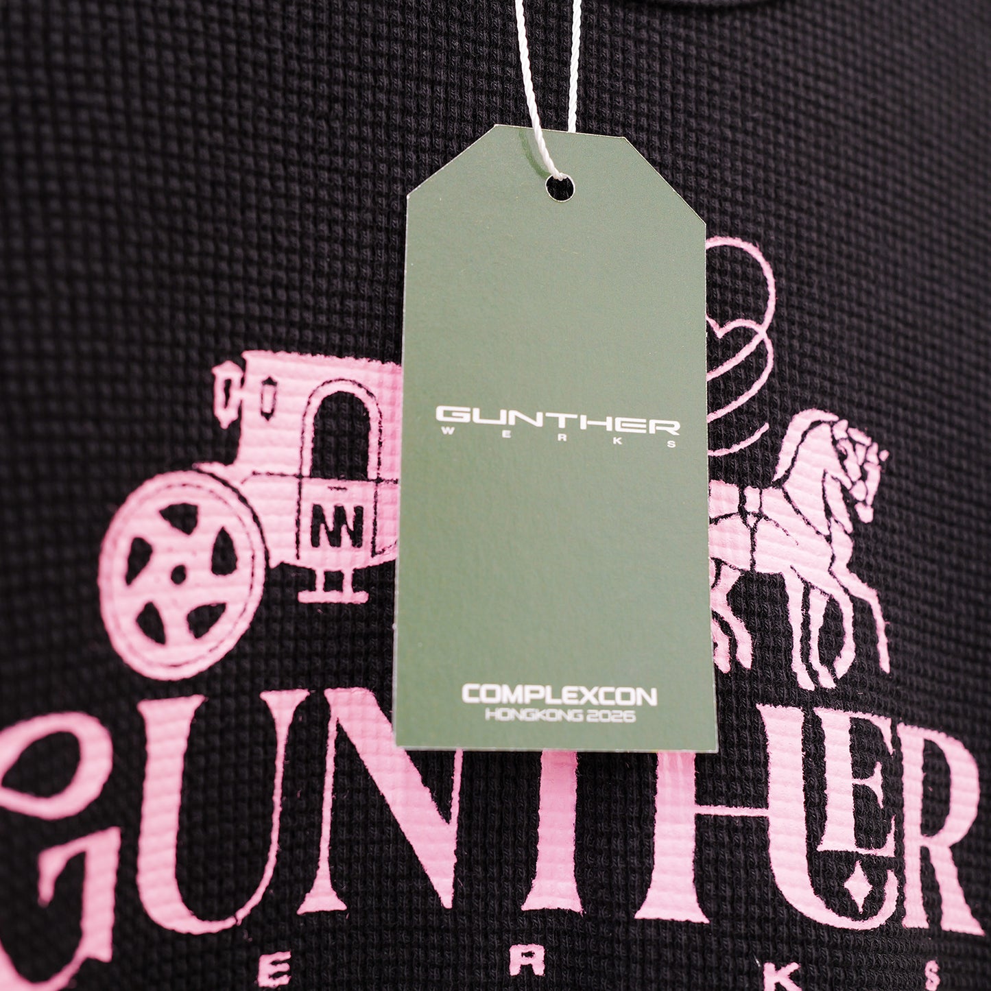 Gunther Werks NINM Women’s Waffle Knit Crop Top – Black/Pink Carriage Graphic