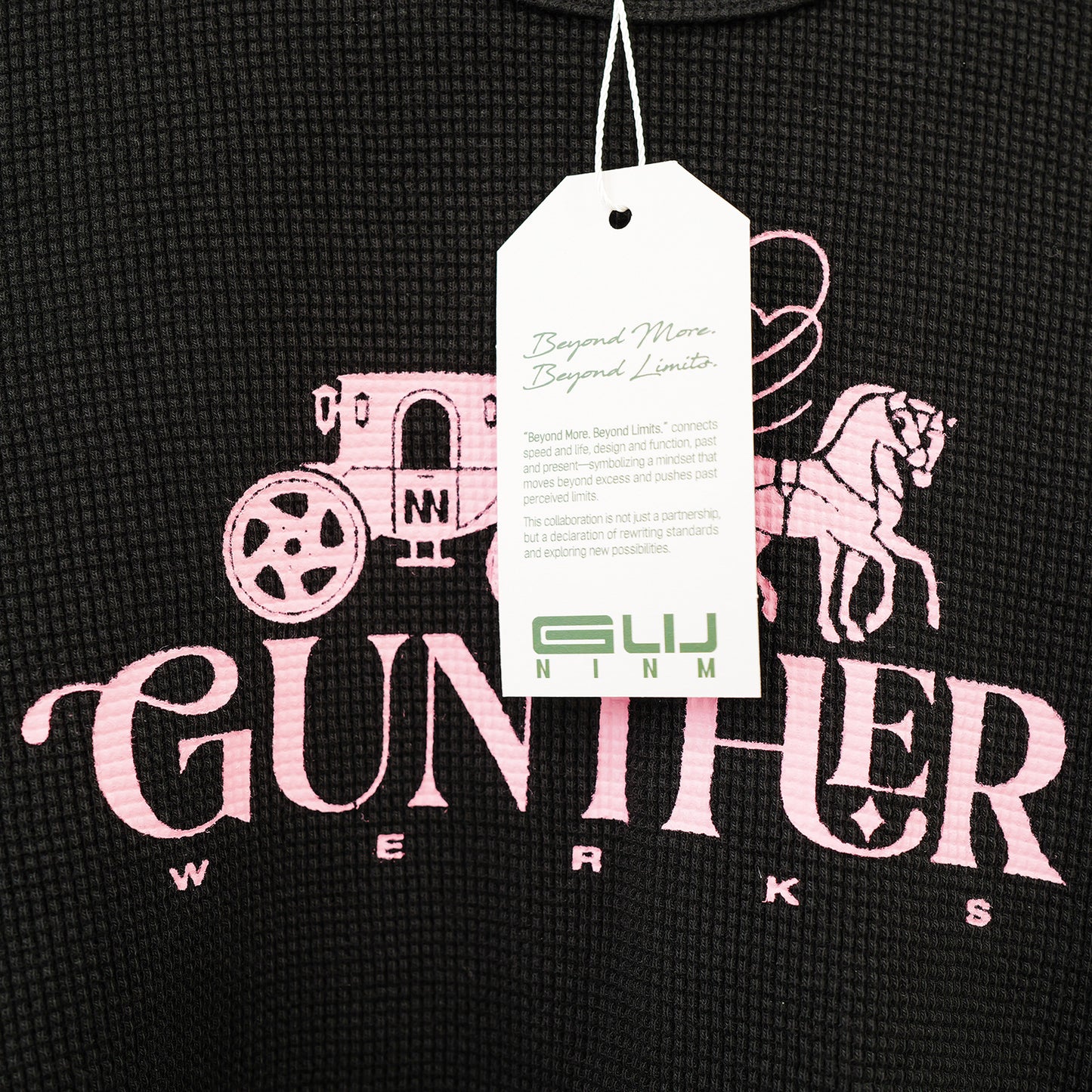 Gunther Werks NINM Women’s Waffle Knit Crop Top – Black/Pink Carriage Graphic
