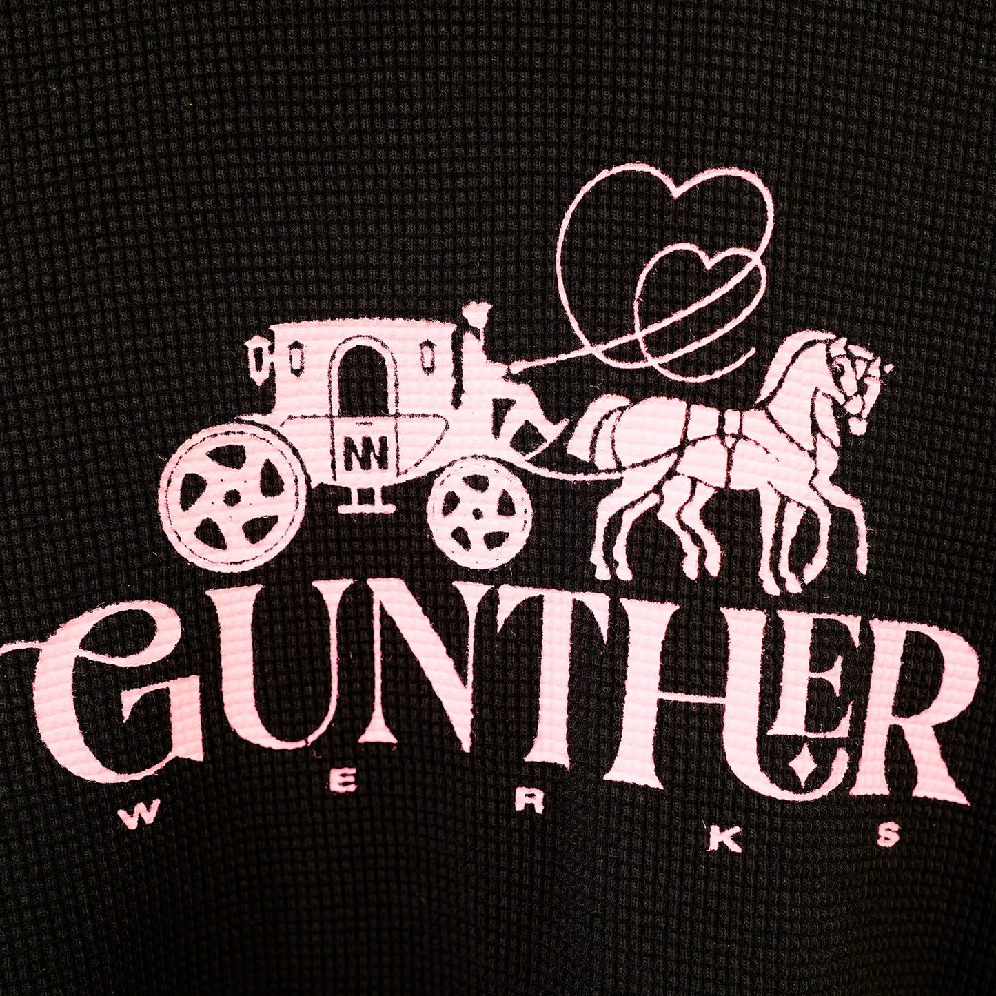 Gunther Werks NINM Women’s Waffle Knit Crop Top – Black/Pink Carriage Graphic