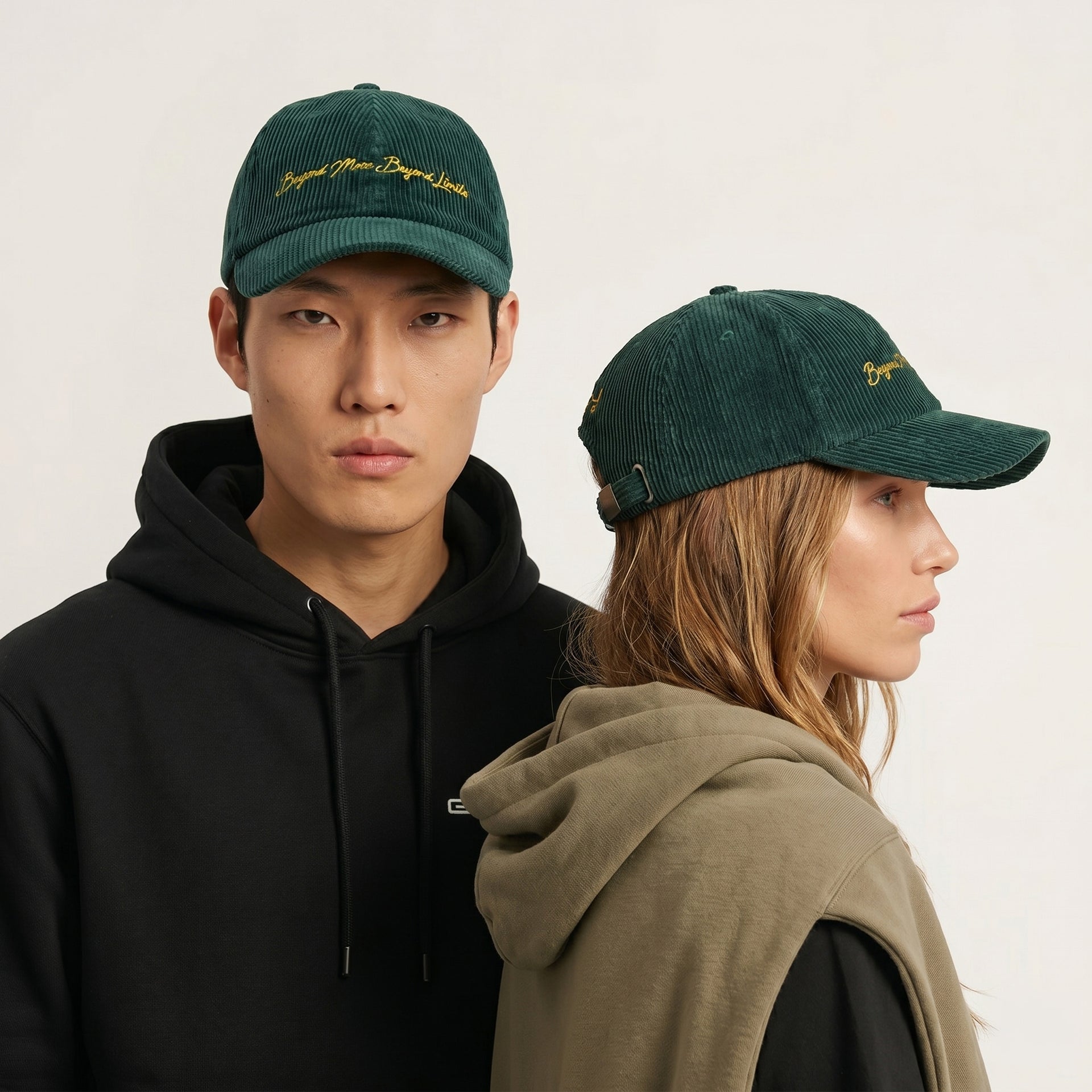 Gunther Werks NINM Corduroy Hat – Deep Green / Yellow Embroidery